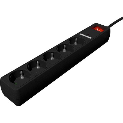 Multiprise Gembird SPG5-U2-5-02 avec chargeur USB, 5 prises, 1,5 m, 2 ports USB, noire (1/4)