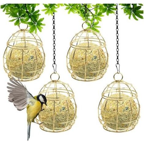 4 Pièces Mangeoires pour Oiseaux Sauvages, Mangeoire Oiseaux Extérieur, Mangeoire à Oiseaux Suspendue à Boule, Mangeoires Oiseaux à Suspendre en Métal, Mangeoire pour Les Oiseaux (1/5)
