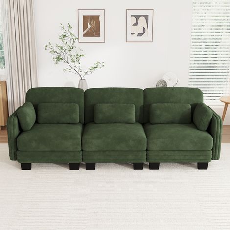 Canapé droit 3 places modulable en chenille, canapé confortable avec structure en bois massif et coussins lombaires, pour salon et appartement, vert (1/5)