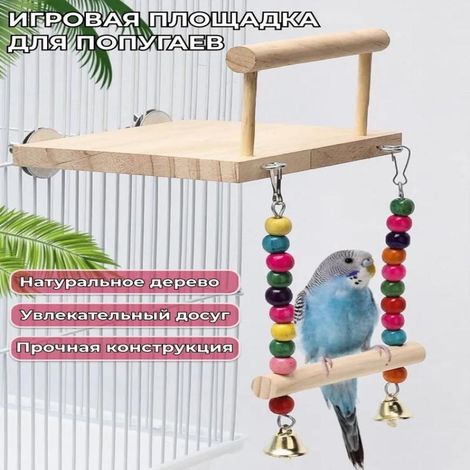 Juguete de madera con forma de loro para parques de atracciones, jaula con percha y escalera (madera natural).