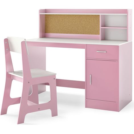 Escritorio y silla para niños con espacio de almacenamiento, MDF rosa (1/5)