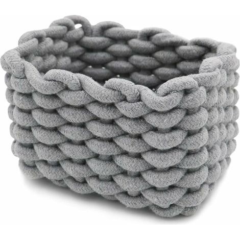 Panier de Rangement en Corde de Coton Organisateurs de Paniers de Rangement Rectangulaires Naturels DéCoratifs Pour Chambre de BéBé, Chambre à Coucher, Salon Gris Small (1/5)