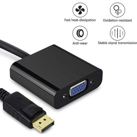 Jsdoin Adaptateur DisplayPort vers VGA 1080P plaqué Or (mâle vers Femelle) Compatible avec Lenovo, Dell, HP, ASUS (1/4)