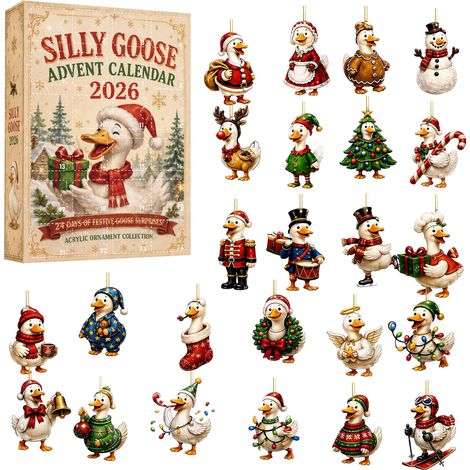 Pendentif surprise de Noël sur le thème de l'oie rigolote, calendrier de l'Avent de Noël, coffret cadeau de collection rétro pour les fêtes (1/5)