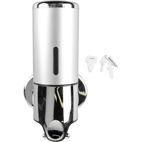 Distributeur mural à savon liquide 500ml ABS argenté avec fenêtre visible, serrure à clé et base de fixation pour hôtels, restaurants et maison (1/5)