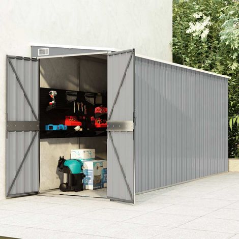 Anbauschuppen Grau 118x382x178 cm Verzinkter Stahl