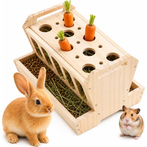 Large Capacity Wooden Hay Dispenser for Rabbits (30 x 22 x 18 cm) (1/5)