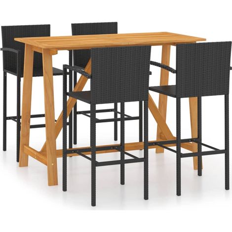 Set de 1 Table et 4 Tabourets de bar de jardin, Ensemble Table et Chaises Noir OIB7042E (1/5)