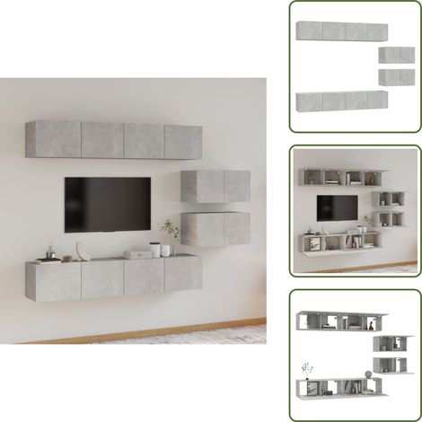 Ensemble de meubles TV 6 pcs Gris béton Bois d'ingénierie - Meuble Tv - Meuble Téléviseur - Étagère Murale - Rangement Tv - Décoration Salon (1/5)