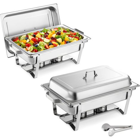 Bac Réchaud Rectangulaire, Lot de 2, 8,5 L en Acier Inoxydable, Ensemble Complet avec Poignée Creuse, 1 Pince, Couvercle, Brûleur, pour Buffet Mariage Réception (1/5)
