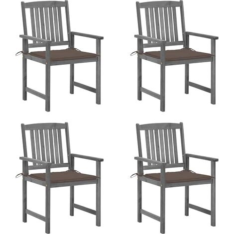 Lot de 4 Chaises de jardin avec coussins - Chaises d'extérieur pour terrasse/jardin Gris Bois d'acacia massif BV281575 - BonneVie (1/5)