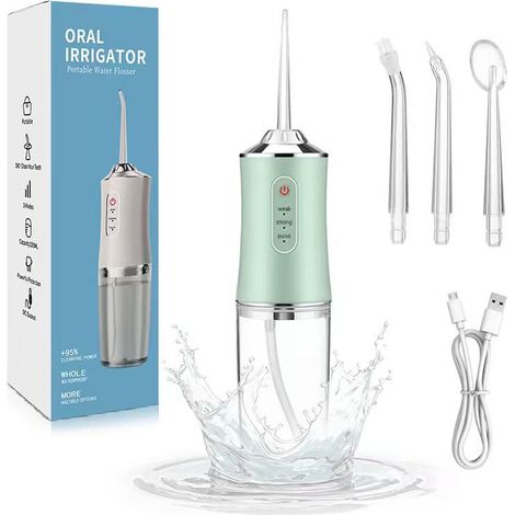 Eclairage Design – Hydropulseur dentaire sans fil 4-en-1 – Nettoyage en profondeur, massage des gencives, blanchiment – Écologique et économe en énergie