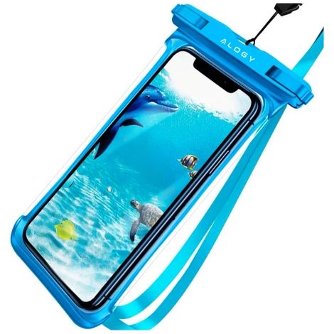 Funda impermeable universal IPX8 para teléfonos de hasta 6,5", protección resistente al agua para la playa, la piscina y el kayak, frontal con pantalla táctil y correa para el cuello, Alogy HydroShiel (1/5)