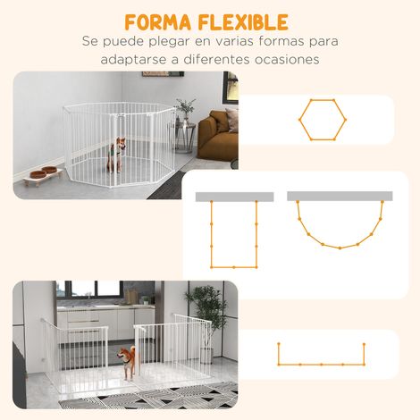 Parc pour animaux de compagnie à 8 panneaux. 64 x 90 cm. avec double verrouillage. verrouillage auxiliaire et forme personnalisable. blanc (1/5)