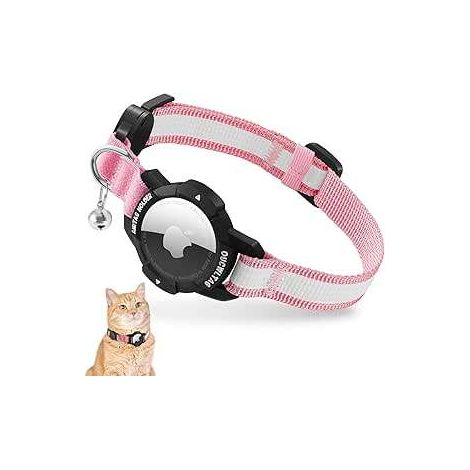 Collier réfléchissant lumineux pour chat avec porte-AirTag, rose, 23-33 cm