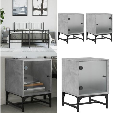 Tables de chevet et portes vitrées 2 pcs gris béton 35x37x50 cm - Table De Chevet - Meubles De Chambre - Commode - Buffet - Rangement Intérieur - Home & Living