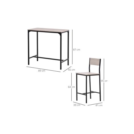 Ensemble de table haute naturel et noir avec 2 tabourets en MDF, 89 x 45 x 87 cm, pour cuisine et salle à manger (1/5)