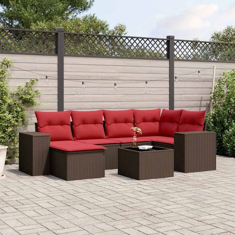 7-teiliges Gartensofa-Set mit Kissen, braun, Polyrattan