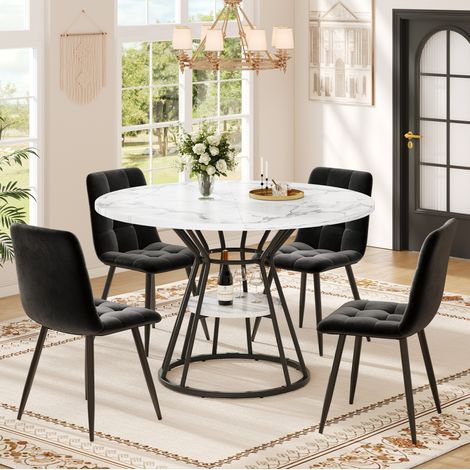 Set tavolo rotondo da pranzo con 4 sedie, 100 cm, nero e bianco HAVRYA (1/5)