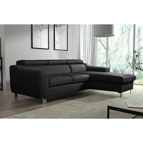 Canapé d'angle en cuir italien de luxe 5 places ASTRA, noir, angle droit (1/5)