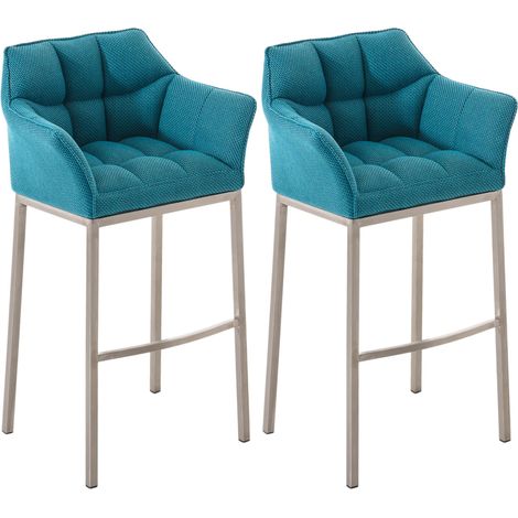 Lot de 2 tabourets de bar Damaso en tissu avec piètement à quatre pieds Turquoise Acier inoxydable (1/5)