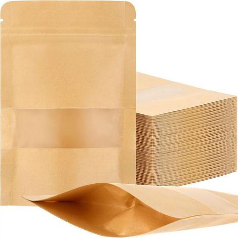 Bolsas De Papel Kraft Con Ventana Transparente Y Cierre - 14 X 24 Cm - 30 Unidades (1/5)