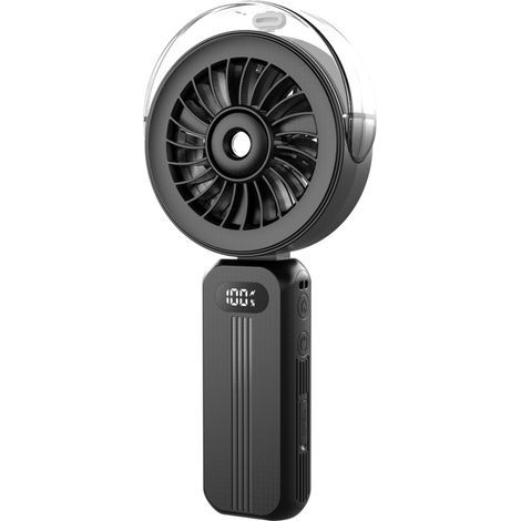 Mini Ventilateur Brumisateur Portable - Petit Ventilateur USB Rechargeable Puissant, 6000mAh 3-en-1 Fan Poche de Bureau, Main ou Cou avec 4 Vitesses Ecran LED, pour Extérieur, Voyage (Noir) (1/5)