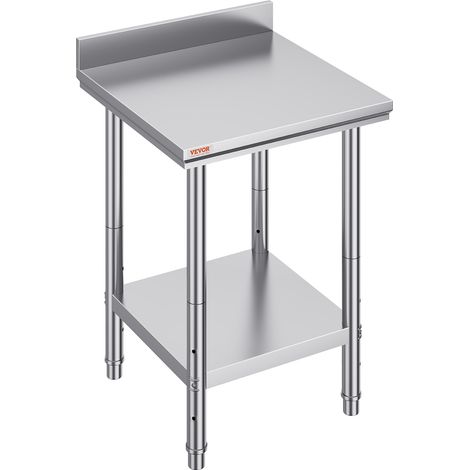VEVOR Mesa de Preparación de Comida de Acero Inoxidable 60 x 60 x 88 cm Tabla de Cocina Profesional Capacidad de Carga 750kg Tabla de Trabajo de Cocina de Catering Ajustable para Restaurante Escuela