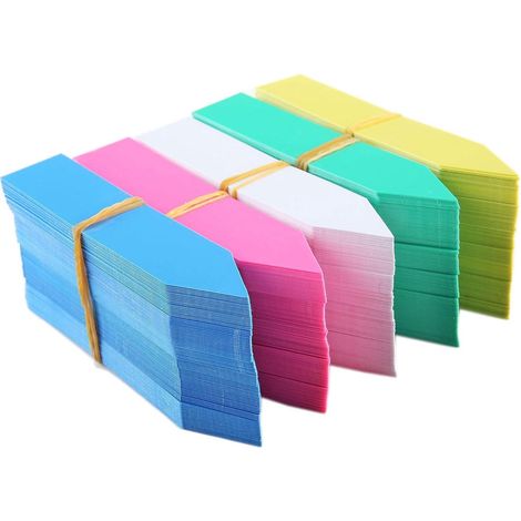 Lot de 500 étiquettes pour plantes dimensions 5 x 1 cm en plastique pour arbres fleurs potager herbes aromatiques serres et tuteurs 5 couleurs (1/5)