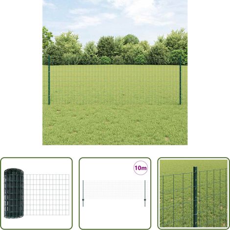 vidaXL Außenzaun - Zaun mit Pfosten Grün 0,8 x 10 m Stahl und PVC (1/5)
