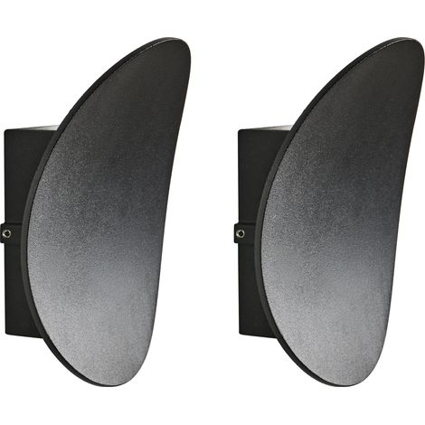 Conjunto de 2 lámparas LED de pared exterior redondas decorativas iluminación moderna de aluminio negro Meusse (1/5)