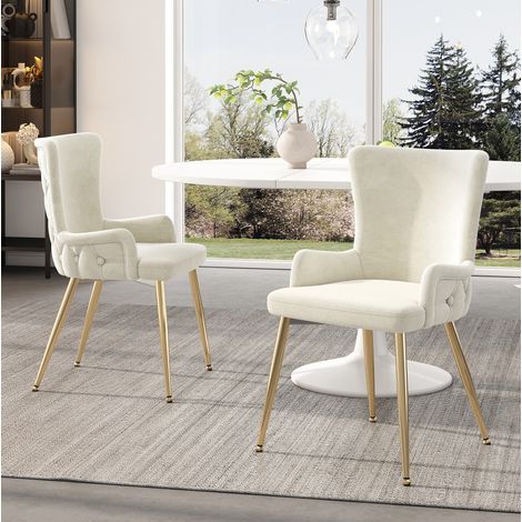 Sedia da pranzo in velluto beige e oro, set 2 pezzi, design moderno con gambe in metallo,55×47×85cm (1/5)