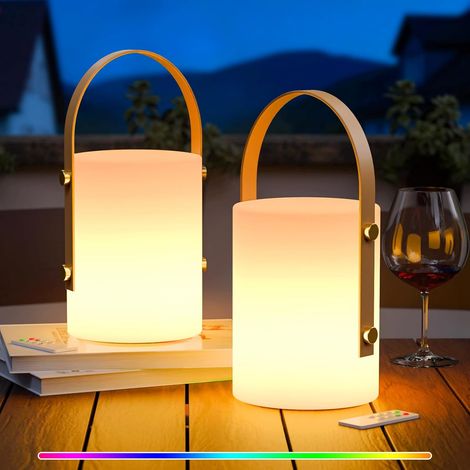Lot de 2 lampes de table extérieur, LED Lampe d'extérieur rechargeable, IP44, étanche, IP44 Impermeabile lampe de jardin pour camping, terrasse, jardin, décoration intérieure