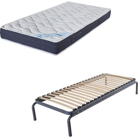 Lit métal + matelas Melior - 80x190 - Mousse - 20 lattes bois - Gain de place (1/5)