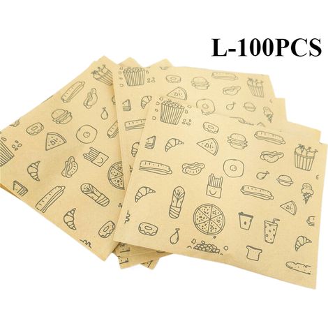 100 Pièces Sachets Alimentaires en Papier Résistant à la Graisse (l, Sachets Jetables Kraft pour la Cuisson et la Friteuse, 38.1 cm (1/5)