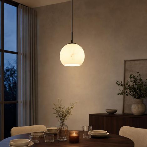 Hängeleuchte Pendelleuchte Schlafzimmerlampe Marmoroptik Schwarz Metall D 20 cm (1/5)