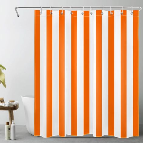 Rayures Orange et Blanches Rideaux de Douche 150x200cm Art géométrique Simple Rideaux de Bain avec Crochets, Minimaliste Extra Longue Imperméable Polyester Anti Moule Salle de Bain Décor (1/5)