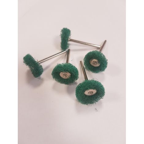 5pz - Mini spazzola NON TESSUTO VERDI a disco D.25 - gambo 3mm in acciaio x dremel mini trapano