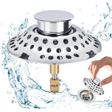 Bouchon de Baignoire 2 en 1 avec Filtre à Cheveux, Filtre de vidange, Attrape-Cheveux, Bouchon de Baignoire réglable en Hauteur,vidange en Laiton Surface chromée, Inoxydable (1/5)