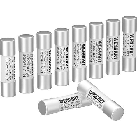 Lot de 10 Fusibles Solaires Photovoltaïques WGPV-30 1000V DC 32A Type Rapide (gPV) Taille Standard 10x38mm Haute Capacité de Coupure 33kA Protection Sûre pour Chaînes de Panneaux et Onduleurs (1/5)
