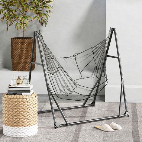 Support pour Hamac Pliable 2 en 1 Support pour Chaise Suspendue avec Structure en Métal et Sac de Transport Noir (1/5)