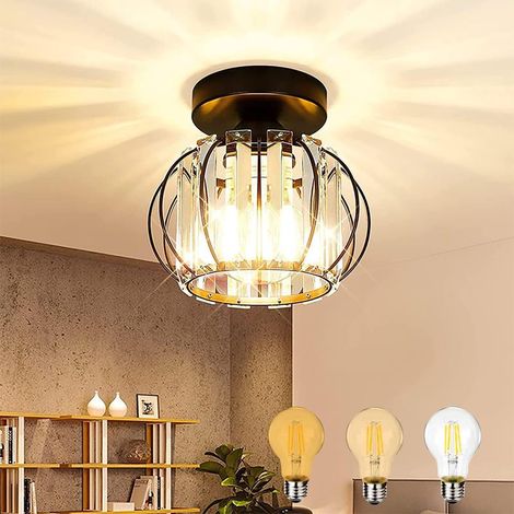 Plafonnier cristal rétro cage métal noir E27 dimmable 22cm entrée salon chambre éclairage intérieur moderne (1/2)