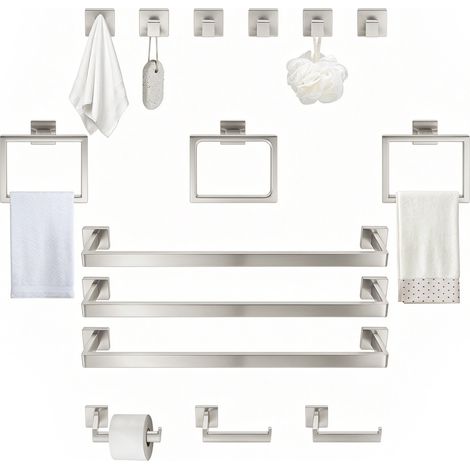 15-teiliges Badezimmer-Zubehörset, Edelstahl-Handtuchhalterset, bestehend aus Handtuchhalter, Toilettenpapierhalter, Haken und Handtuchringen (1/5)