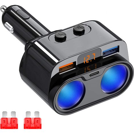Adaptateur Allume-Cigare - 2 Prises 12 V / 24 V - 200 W - 2 Ports USB dont 1 USB-C PD 18 W - Affichage LED Tension - Pour Voiture Camion (1/5)