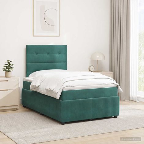 vidaXL Lit boxspring LED avec matelas Vert foncé 120 x 200 cm Velours (1/5)