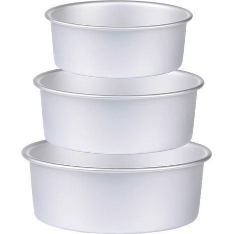 Set di 3 tortiere rotonde (15 cm / 20 cm / 25 cm), teglie in alluminio multistrato, rivestimento antiaderente resistente, cottura uniforme, ideali per cucinare, compleanni, matrimoni (1/4)
