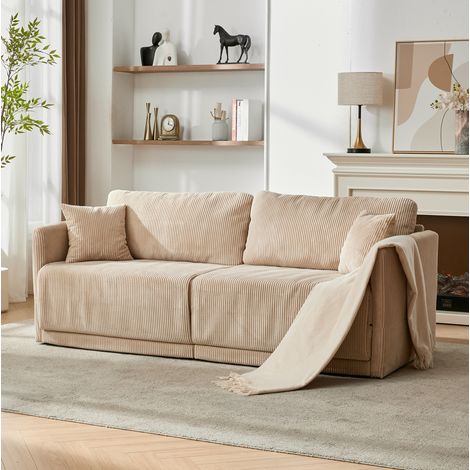 Sofá cama convertible de 2 plazas en tejido efecto terciopelo beige OKWISH (1/5)
