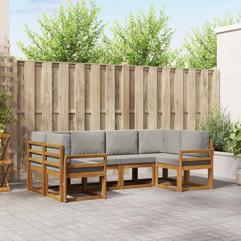 Outdoor-Sofagarnitur mit Kissen 6 pcs Natürlich und Hellgrau
