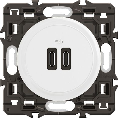 LEGRAND - Prise double chargeur USB Céliane Type-C 20W Power Delivery - Blanc avec support, à équiper d'une plaque (1/2)