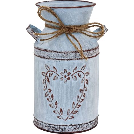 Vase Rustique Shabby Chic pour Fleur - Pot à Lait Finition Galvanisée avec Poignée, Vase de Ferme pour Vintage Vase Métal Rustique avec Forme de Coeur et Corde Design - 7.7" (Gris Clair) (1/5)